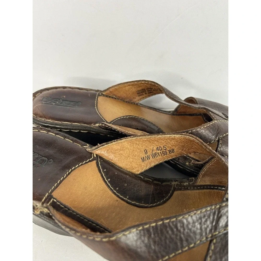 Born Sandals Brown Leather Open Toe Wedge Sandals Straps Size 9/40.5 - Picture 4 of 7